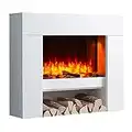 RICHEN Elektrokamin Naran | Elektrischer Standkamin mit 3D-Flammeneffekt | Elektro Heizung 2000W, LED-Beleuchtung | Kamin mit Fernbedienung, Timer, Startsteuerung & Thermostat | Weiß