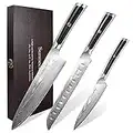 Sunnecko Damascus Chef Knife Set,3 Pack Kitchen Knife Set,73-Layer Japanese VG10 High Carbon Super Steel,Ergonomic G10 Handle,Ultra-Sharp Blade,Wood Gift Box,Chef Knife/Utility Knife/Bread Knife