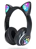 LAIBUY Kids Headphones, Cat Ear LED Light Up Foldable Bluetooth Headphone for Kids,2 in 1 Wired/Wireless Mode HD Stereo Sound for PC/Phone/iPad/Study/Travel