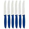 Tramontina Kitchen Knives Set of 6, Serrated Fruit Tomato Cooking Knife, Vegetable Chopper Peeler, Stainless Steel, Multipurpose, Rounded Tip, Blue, 23498155