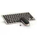 Ensemble Petit Clavier Souris sans Fil pour Windows, Ultra-Mince, Mini Clavier Portable AZERTY pour Ordinateur Portable PC-Noir et Or