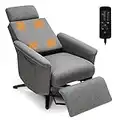 KOTEK Recliner Chair with Massage, Reclining Sofa Chair w/Adjustable Headrest & Retractable Footrest, 360 Degree Swivel Recliner Chair w/Remote Control & Side Pocket for Living Room, Office