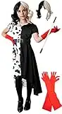 Gojoy shop-Disfraz de Cruella Deville para Niñas Halloween Carnaval(Contiene:Vestido Manga Corta,Guante Rojo,Pipa de Diamantes,Peluca y Mochila de Cuerdas.) (ADULTA UNICA=M/L160CM-175CM)