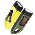 GeeRic Lot de 2 lampes de poche à manivelle, lampe de poche d'urgence LED rechargeable à énergie solaire, torche dynamo de survie pour sports de plein air vert jaune