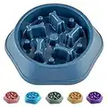 CAISHOW Slow Feeder Dog Bowl Anti Gulping Healthy Eating Interactive Bloat Stop Fun Alternative Non Slip Dog Slow Food Feeding Pet Bowl Slow Eating Healthy Design for Small Medium Size Dogs（Blue，Bone
