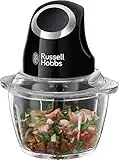 Russell Hobbs Tritatutto, Vasca in vetro 500 ml, Pulsante aizonabile con una sola mano, tritacarne, frullatore elettrico, pesti, verdure e frutta, Lama Multiuso Acciaio Inox, 200 W, Nero, 24662-56