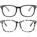 livho 2 Pack Blue Light Blocking Glasses, Computer Reading/Gaming/TV/Phones Glasses for Women Men,Anti Eyestrain & UV Glare (Matte Black+Leopord)