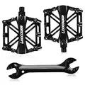 Bicycle Cycling Bike Pedals, New Aluminum Antiskid Durable Mountain Bike Pedals Road Bike Hybrid Pedals for 9/16 inch With Free installation Tool-Black