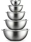 FineDine Mixing Bowls Set - 5-Piece, Easy-Grip, Stainless Steel Mixing Bowls for Baking, Cooking, Salad & Food Prep - Large, Medium and Small Metal Nesting Bowls