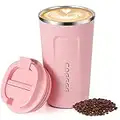 Travel Mug, Vacuum Insulated Coffee Cup, Reuseable Stainless Steel Water Bottle with Leakproof Lid for Hot & Cold Drinks (510ML,Pink)