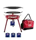 Campata Set multifunzionale con barbecue portatile da campeggio e fornello da campeggio dotato di piastra per barbecue padella (Wok) 3 cartucce a gas da 500 g e borsa per il trasporto (colore rosso)