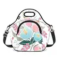 Nuovoware Borsa Termica Pranzo, Borsa Termica Porta Pranzo con Tracolla Regolabile e Tasca Frontale a Cerniera, Borsa da Picnic in Neoprene Morbida Multiuso Porta Pranzo Termico, Rose Bianco