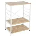 WOLTU Scaffale per Cucina Carrello per Microonde Forno a 3 Ripiani in Metallo e Legno Scaffalature Fioriera Multiuso, Rovere RGB9309hei