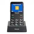 Panasonic KX-TU155 Téléphone portable SIM pour personnes âgées Écran 2,4" Mémoire jusqu'à 32 Go Bouton d'urgence avec station de charge Noir