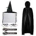 Deguisement Halloween Femme, Sorcière Costume Halloween pour Filles et Garçons, Déguisement Halloween Sorcière pour Femmes, Hommes, Adultes, Enfants et Couples pour la Fête d'Halloween [Noir]