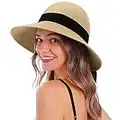 Women's Sun Hats UV Protection Large Wide Brim Hat Women Packable Sun Hat for Women Straw Hats, Natural, 6 3/4-7 1/8