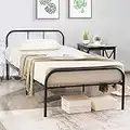 COSTWAY 3FT Single Metal Bed Frame, Twin Size Platform Bed with Headboard, Footboard and Underbed Storage Space, Slat Support Bedstead Base Mattress Foundation, No Box Spring Needed