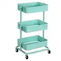 SONGMICS Carrello Portaoggetti a 3 Livelli, Carrello da Cucina con Altezza Regolabile, Carrello di Servizio con 2 Freni, Montaggio Facile, per Camera da Letto, Cucina, Ufficio, Verde Menta BSC60M