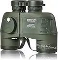 10X50 Prismáticos Marinos para Adultos Impermeable con Brújula Brújula BAK4 a Prueba de Niebla Prism Lens Binoculares Militar para Navegación Navegación Observación de Aves y Caza