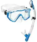 Phantom Aquatics Rapido Boutique Collection Clareza Panoramic View Tempered Glass Lens Snorkel Mask | Mascara De Snorkel | Premium Dry Top Snorkeling Set (Blue)