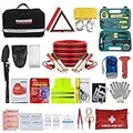 ISWEES Car Emergency Kit with Jumper Cable,Auto Roadside Assistance Tool Bag for Truck Vehicle LED Flashlight,Winter Traveler Safety Emergency Kit with Blanket Shovel Triangle (Box)