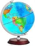 TTKTK Illuminated World Globe for kids Rewritable with Wooden Stand,Built in LED for Educational Night View Globe lamp for Kids Home Décor and Office Desktop（Contains pen and Cleaning Cloths）