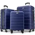 Luggage Sets 3 Piece AnyZip PC ABS Hardside Suitcase with 4 Universal Wheels TSA Lock Carry On 20 24 28 Inch (Dark Blue)