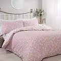 Sleepdown Ditsy Floral Blush Reversible Easy Care Duvet Cover Quilt Bedding Set with Pillowcase -Single (135cm x 200cm)