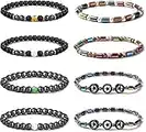 LOLIAS 8 Piezas Pulseras Hematita Cuentas Magnéticas Tobilleras Piedra Hombres Mujeres Negro Obsidiana Terapia Tobilleras Pulsera Alivio Ansiedad Hematita Colorida