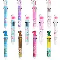 12 Pack 10-in-1 Retractable Ballpoint Pen,Multi Coloured Pens All in One,Roller Ball Multicolor Pens,10-Color Cartoon Rabbit Dinosaur Unicorn Flamingo for Office School Supplies Students Children Gift