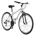 Schwinn Network 3.0 Hybrid Bike, Men and Women, 700c Wheels, 21-Speed, 18-Inch Aluminum Frame, Front Suspension, Alloy Linear Pull Brakes, White