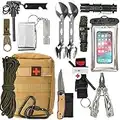 Kit de Survie Militaire Complet–Trousse de Secours avec Garrot/Lampe Torche/Couteau/Pierre à feu/Pince Multifonction/Couverture Sifflet de Survie–Camping Randonnée Pêche Chasse survivalisme