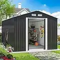 HOGYME 8 x 12 FT Large Outdoor Storage Shed, Tall Metal Garden Sheds for Bike, Lawnmower, Garbage Can, Sheds & Outdoor Storage for Backyard Patio Lawn with Lockable Doors and Air Vents, Deep Gray