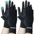 2 Pairs Full Finger Copper Arthritis Compression Gloves with Touchscreen. Relief for Hand Pain, Carpal Tunnel, Rheumatoid, Inflammation, Tendonitis, Trigger Finger, Fit for Men Women (M)