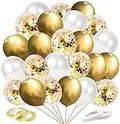 Luftballons Goldene,60 Stück Helium Gold Weiß Ballons,Geburtstag Golden Latex Ballons mit Bändern für Valentinstag Ramadan Baby Shower Kinder Geburtstag Hochzeit Party Dekoration