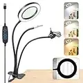 10X Magnifying Glass with Light, LED Magnifier Lamp, Repair Magnifying Glass Light Dimmable Light with Metal Clamp, 3 Flexible Gooseneck Arms for Repair, Crafts, Reading, Sewing, Artwork