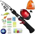 Sougayilang Canna da Pesca per Bambini con Canna Bobina telescopica Canna da Pesca Completa Kit Completo per Ragazzi, Ragazze e Adulti-Black