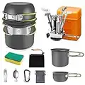 AUTOPkio Kit de Casserole Camping, Batterie Cuisine Camping avec Mini Réchaud Gaz Ultraléger Aluminium Camping Poêlé pour 1-2 Personne Pêche/Survie/Randonnée/Outdoor/Pique-Nique