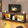 TV Stand Schrank 140CM Modernes TV Gerät mit Glasregal RGB LED Beleuchtet für 65" TVs TV Unterhaltungsgerät mit Ambient Lights für Wohnzimmer Schlafzimmer