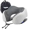 napfun Neck Pillow for Traveling, Upgraded Travel Neck Pillow for Airplane 100% Pure Memory Foam Travel Pillow for Flight Headrest Sleep, Portable Plane Accessories, Light Grey