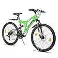 Hiland 26 Zoll Mountainbike Rad Vollfederung Mountain Bike Fully Shimano 21 Gang Fahrrad mit Rahmenpaket Schutzblech Federgabel Scheibenbremsen MTB für Herr Damen Jungen Mädchen Grün