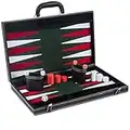 GrowUpSmart Smart Tactics Premium Backgammon Set - Large 17'' Wood & PU Leather Folding Backgammon Board Game - Green/White/Red Felt Interior - Includes Dice Cups, Doubling Cube & Instruction Manual