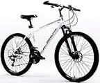 PORUIMIN Adult Comfort Hybrid Bike, 21-Speed Mountain Bicycles for Men and Women, 26 Inch City Commuting Bike with Front Suspension and Disc Brakes, Adult MTB Bicycle (White Purple)