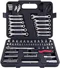 MECHMAX Mechanic Tool Socket Set 3/8 and 1/4 inch Drive SAE & Metric Size, 121 Piece with Tool Box Storage Case for for Home, Household, Garage, Car Trunk, Automotive, Mechanic and Bike Projects