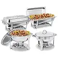 SUPER DEAL Stainless Steel Combo - 2 Round Chafing Dish + 2 Rectangular Chafers