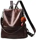 Women Daypack Backpack Lightweight Stylish Purse Waterproof Nylon or PU Leather Fashion Medium Shoulder Bag Anti-theft Travel Daypack Rucksack (L, PU coffee Brown)