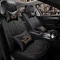 Luxury PU leather Auto Car Seat Covers 5 Seats Full Set Universal Fit. (Luxurious Black-Gold)