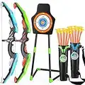 TEMI 2 Pack Archery Set - Includes 2 Bows, 20 Suction Cup Arrows & 2 Quivers & Standing Target, Outdoor Light Up Toys for Kids Boys Girls