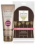 Gradual Self Tanner & Tanning Mitt Set |Jergens Natural Glow +Nourish Daily Moisturizer & Gradual Sunless Tanning Body Lotion – Med to Deep + Applicator Mitt, for Flawless, Natural Looking Colour