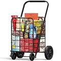 Amada Shopping Cart for Groceries with 176LBS/91L Large Capacity, Heavy Duty Folding Utility Cart on Wheels for Groceries, Laundry, Pantry, Garage